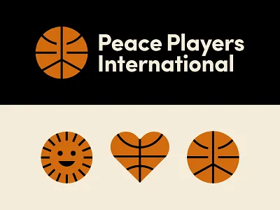 Peace Players International athletic logo basketball branding heart icons international logo nonprofit peace peace sign sports sun