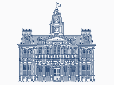 Town Square City Hall architectural design architecture clean design disney graphic design illustration illustrator texture vector vintage