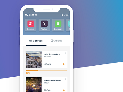Learning App UI Practice app badges courses denver e learning learning app progress swipe tabs ui