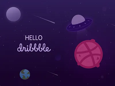 Hello!! design flat illustration planets ship space