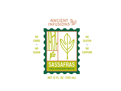 Stamp branding concentrate icon label design leaf packagedesign packaging sasaafrass stamp stamp design tea tea packaging trees
