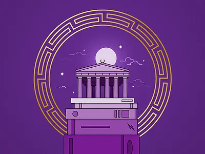 Cuenta~mitos art direction greek motives greek temple illustration