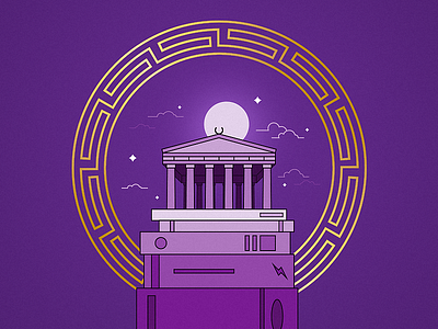 Cuenta~mitos art direction greek motives greek temple illustration