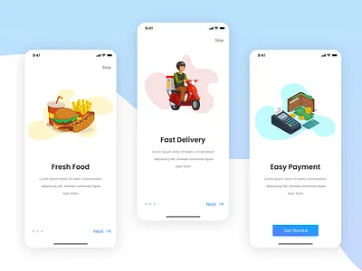 Food Onboarding Screens application food food and drink food app illustration minimal onboarding onboarding screen onboarding screens ui ux design