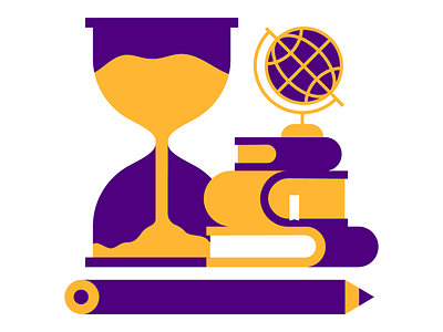 Learning books editorial globe icon icon design illustration learning pencil purple storytelling time world yellow