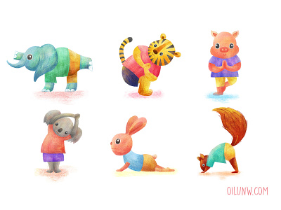 Yoga club adorable animal bunny cute elephant illustration ipad koala nursery pig procreate squirrel tiger yoga