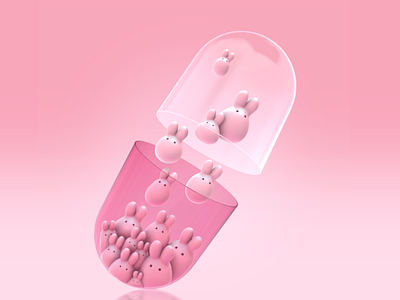 Happy Bunny Pill 3d art 3d bunny 3d cartoon 3d character 3d illustration characer charachter design cute 3d illustration kawaii pink usagi