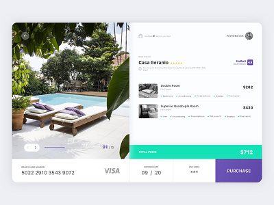 Daily UI #002 - Credit Card Checkout booking cart checkout credit daily dailyui ecommerce hotel peyment rating slider web