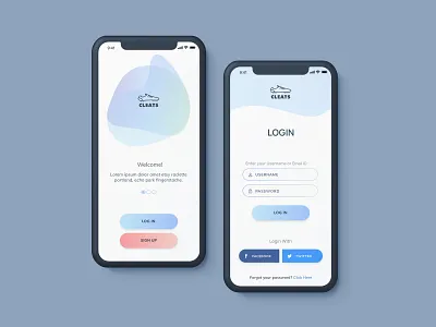 Cleats App app concept design football app footballshoes landing landingscreen login modern soccershoes ui