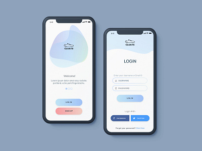 Cleats App app concept design football app footballshoes landing landingscreen login modern soccershoes ui