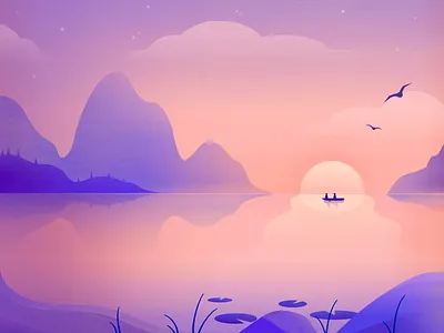 Over the Sea, Under the Sky atmospheric birds boat design environment illustration ixdbelfast lake mountains sea sky sun