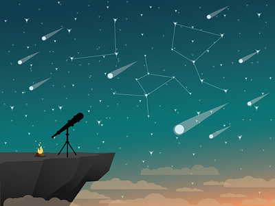 Rain of stars flat design illustration landscape space vector