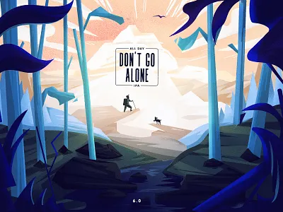 Dont Go Alone Beer alone beer bottle can dog forest illust illustration label landscape packaging texture woods