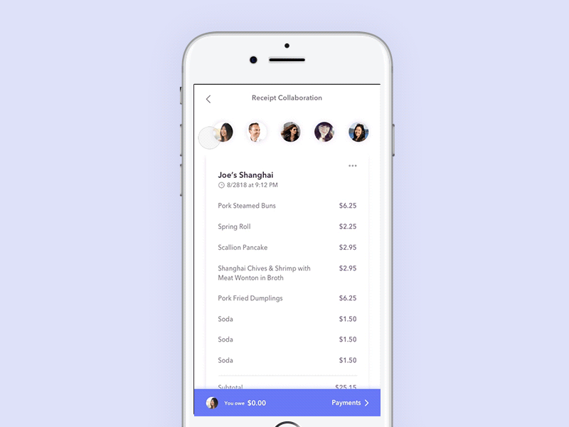 Collaborative Bill-Splitting animation clean collaboration design drag and drop finance gif ios minimal mobile money receipt ui ux