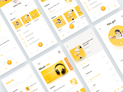 Music App graph layout minimal music music app play play list pop song popular profile rap search ui ux yellow