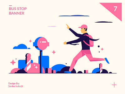 Hold That Bus! art backpack cape character design hat illustration running