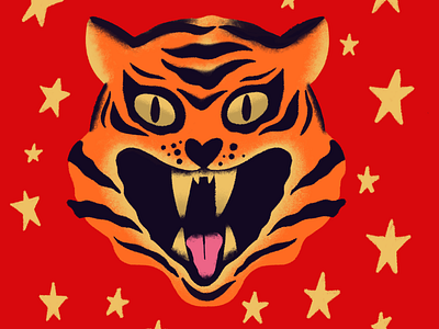 Circus Tiger animal circus head illustration red stars tiger wild