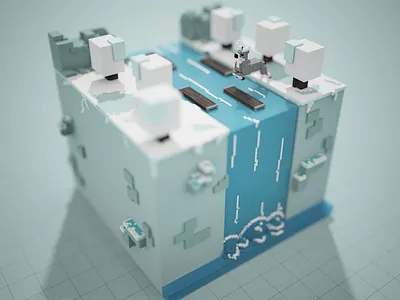 winter 3d c4d cinema4d deer design game gamedesign gaming pixel voxel waterfall winter