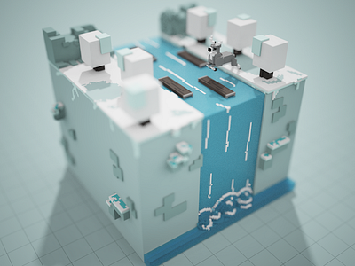 winter 3d c4d cinema4d deer design game gamedesign gaming pixel voxel waterfall winter