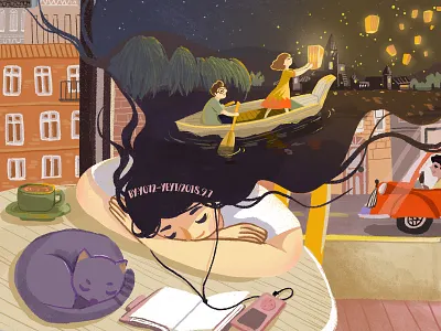 Happy dream illustration，flat