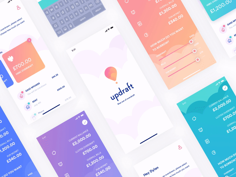 Updraft Money App android android app banking banking app clouds hot air balloon ios ui ux