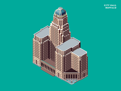 City Hall, Buffalo building illustration isometric