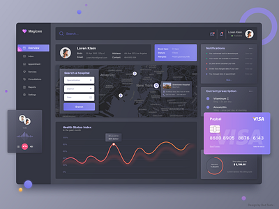 Healthcare Dashboard Dark account admin dark dashboard health health care illustration interface medical purple ui