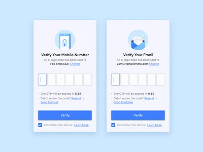 Phone number / email verification 2fa mobile otp ui verify web