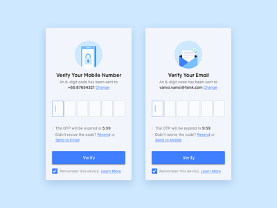 Phone number / email verification 2fa mobile otp ui verify web