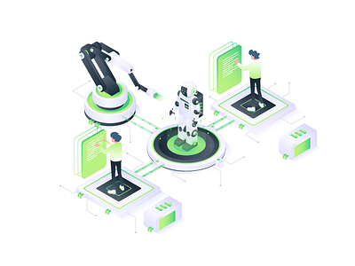 Work Collaboration Illustration 3d character collaboration design illustration isometric people robotic ui ux vector website