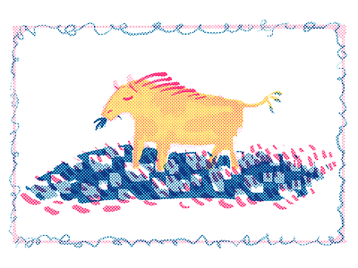 Horsecow Postcard animal border card chomp cow design digital dots eating farm grass horse illustration painting pasture postcard print risograph