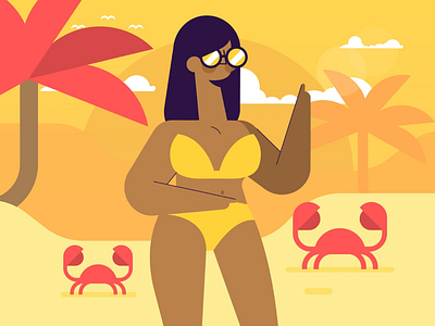 Girl on the beach character crab girl beach woman palm sunset trees