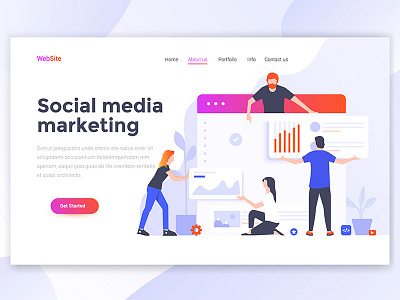 Flat Modern Design Of Wesite Template Social Media Marketing 3d business creative illustration landing man online page people ui ux woman