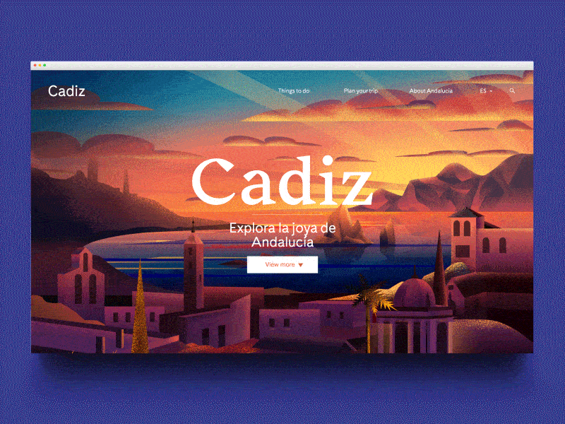 C A D I Z animated transition animation city illustration landing page motion mountain ui