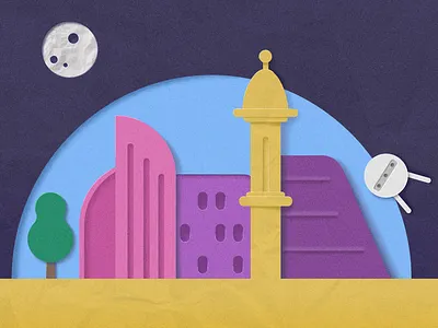 Futuristic city city cut out flat future paper cut