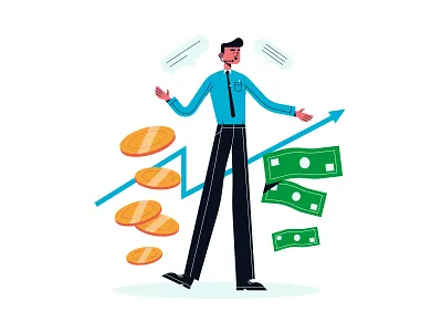 Seller character editorial flat illustration money vector