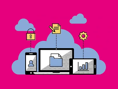 Cloud Illustration blue cloud comic flat halftone icons illustration line lock pink