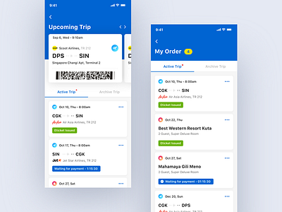 Exploration My Order ⠿ tiket.com apps card cards cart clean e ticket ellipsis exploration flight hotel icons ios issued my cart my order order tiket.com travel ui waiting