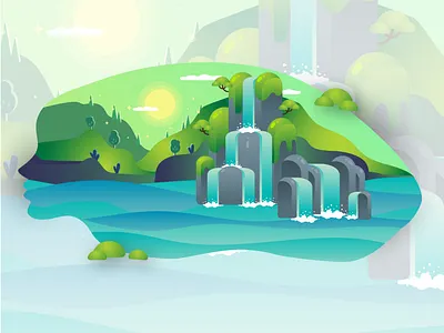 A Mind Full flat forest graphic design illustration landscape landscape design mountain nature scenery vector art waterfalls web illustration