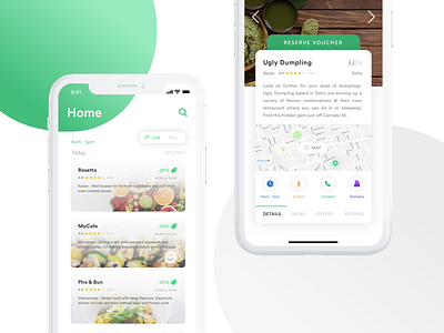Restaurant - Voucher App app design development food hospitality ios map restaurant reviews typography ui ux
