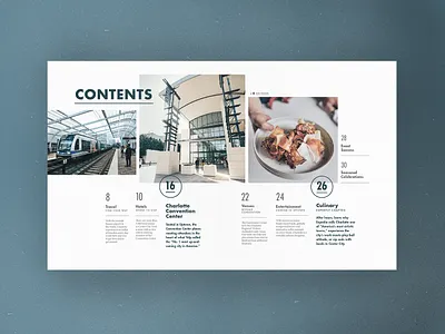 Charlotte Meeting Planners Guide - Contents charlotte contents grid guide layout layout design magazine meetings page print publication spread table of contents type