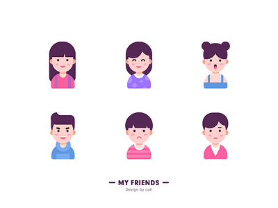 Lllustration design - my friends blue boy character design expression girl head portrait icon illustration pink ui