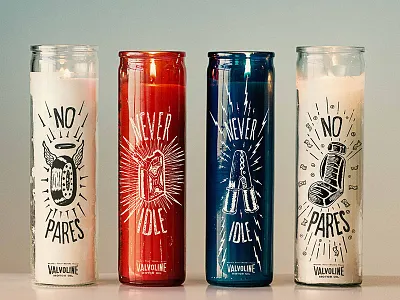 Team Valvoline Prayer Candles automotive bilingual candle illustration motor oil rough