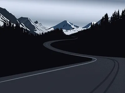 Landscape illustration landscape mountain night outdoors road tree winter woods