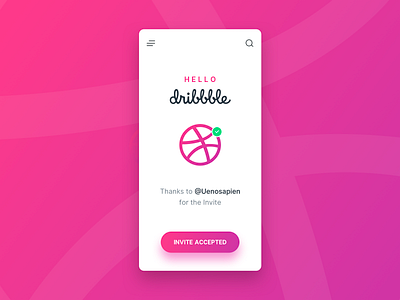 Hello Dribbble app card design design dribbble hello invite minimal thanks