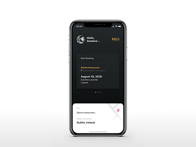 Nikolla App app booking cards interface ios iphonex location mobile restaurant ui ux