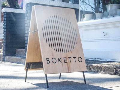 Boketto Wellness A-Frame acrylic cut design designer engrave illustration kugo laser logo richmond rva signage signmaking typography wood