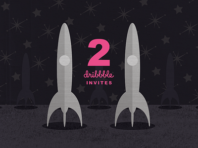 2 Dribbble Invites! design dribbble giveaway illustration illustrator invite invites jrdickie midcenturymodern pattern rocket space spaceship stars texture vector