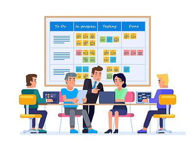 Business team at work art artwork business design flat icon illustration meeting planning team vector