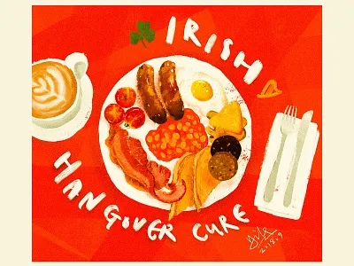 Irish Hangover Cure apple pencil bacon coffee eggs food hangover illustration irish breakfast procreate pudding sausages